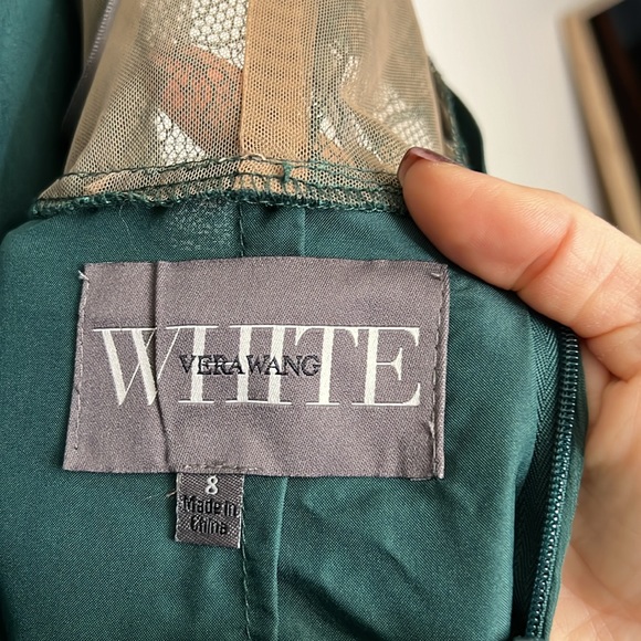 Vera Wang White Hunter Green Strapless Gown- 8 - Picture 8 of 9